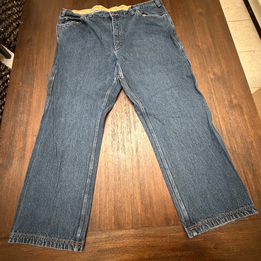 Duluth Trading Co Mens Relaxed Fit Blue Jeans 44x30 100% Cotton Dark Wash Denim - Picture 2 of 6